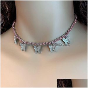 Hänge halsband isade ut kedjor fjärilshalsband lyxiga kvinnor guld sier djur enkla vita rosa rhinestone bling choker smycken dr dhteh