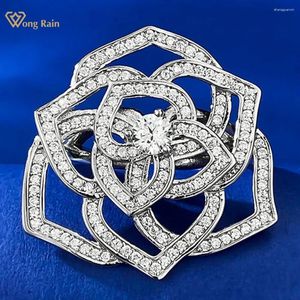 Cluster Rings Wong Rain 925 Sterling Silver Sparkling Flower Lab Sapphire Gemstone Women Ring Fine Wedding Party Jewelry Wholesale