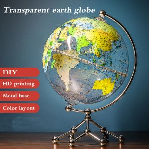 Globe 20/25cm Şeffaf Küre Büyük Boyut Büyük Boyut Gür Küre Haritası HD Baskı Metal Base Küre Yüzen DIY süsü Coğrafya Eğitim Dekoru