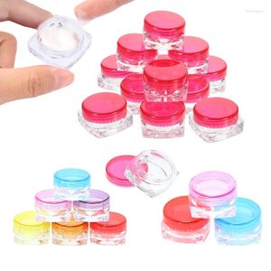 Garrafas de armazenamento 30pcs 3g 5g plástico clear quadrado de fundo cosmético Jarros de amostra mini recipientes para os olhos do olho nas unhas de lábios em pó