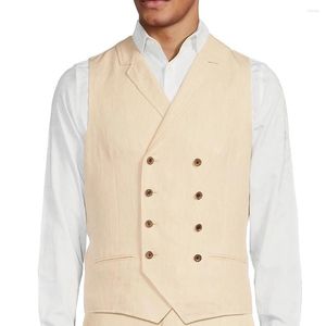 Mäns västar linne väst Slim Waistcoat platt krage ärmlös jacka dubbel bröst som sommarkläder kostymer blazer