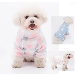 Hundkläder vinter husdjur katt fyrbenad jumpsuit fleece hög hals varma pyjamas loungewear tröja baskläder tryckt rutig för xs-xl