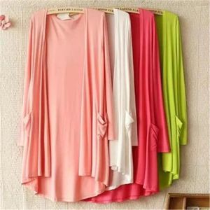 Women's Knits Fashion Women Candy Color Cotton Modal Casual Thin Long Sleeve Sweet Cardigan Female Open Stitch Summer Spring Autumn Coats