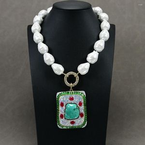Pendant Necklaces GG Jewelry Natural Thread White Baroque Sea Shell Pearl Necklace Green Malachite Cz Paved Jade Gift For Women