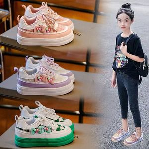 Barn sneakers casual småbarnskor barn ungdom skateboardskor vår hösten stor flickor barn sko rosa grön lila storlek 26-37 x55r#