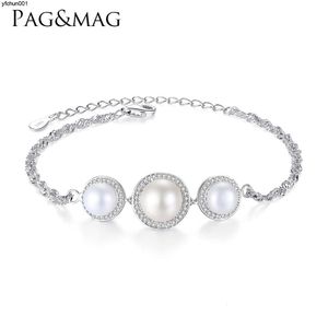 Pag Mag S925 Srebrna bransoletka inkrustowana z biżuterią Freshwater Cyrcon Freshwater Pearl Pearl