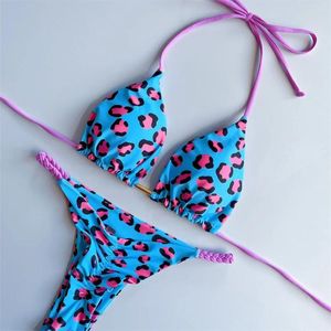 Biquíni de leopardo feminino biquíni de trança sexy tira de tiras de maiô triangular Triângulo acolchoado praia praia brasileiro roupa de férias roupas de férias