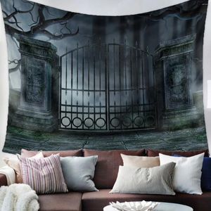 Tapissries Halloween Gothic Architecture Horror Nights Black Wall Tapestry Holiday Cemetery Home Decor Stor hängande bakgrund