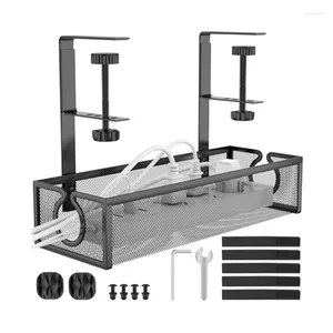 Kitchen Storage Under Desk Cable Organizer No-punching Adjustable Hanging Basket Iron Wire Trough Table Side Shelf