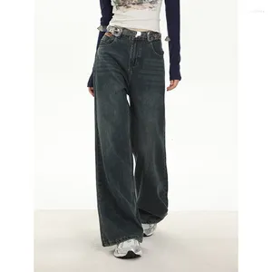 Kvinnors jeans amerikanska retro mode high street för kvinnor y2k höst vinter raka ben byxor bred denim lös och mångsidig