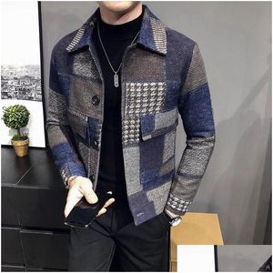 Men'S Wool & Blends Mens Men Woolen Coat Autumn Stylish Thick Warm Suit Jacket With Plaid Stitching T Prom Blazers For Drop Delivery A Dhaku
