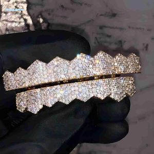 Niestandardowe złoto zębów moissanite grillz hip hop w stylu okrągły genialny krój vvs diamond 925 srebrny grillz dla mężczyzn Wome