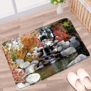 Maty do kąpieli Naturalne sceneria łazienka Waterfall Forest Mountain Cherry Blossom Plant Plantscape Non-Slip Dywan Kitchen Entrance Agle Dibet