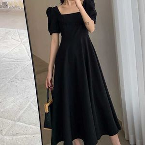 Dress 2024 Summer New Instagram Tea Break Dress Elegant One line Neck Over Knee Long Hepburn Style Fat mm Small Black Dress