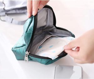 Cosmetic Bags Sanitary Napkin Storage Bag Small PU Leather Menstrual Period Pouch Waterproof 4Inch Pad Zipper Tampon Holder