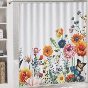 Shower Curtains Flower Floral Curtain Sets With Hooks Modern Minimalist Graphic Bath 72 X Inch Heavy Duty For Farmhouse