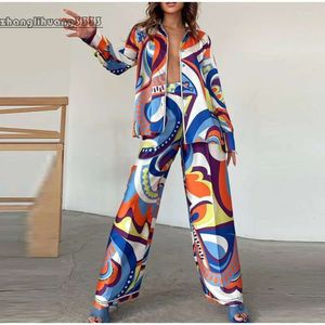 Women's Two Piece Pants Satin Set Print Women 2 Sets Loose Long Sleeve Shirts And Straight Suits 2024 Casual Elegant Autumn Y2k Work Outfits S 03 Yk s 04