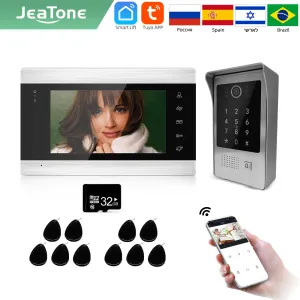 İnterkom jeatone tuya 7inch wifi video intercom bir kamera ve kodlayıcı ile giriş kapısına kamera video kapı zili kapısı interkom sistemi