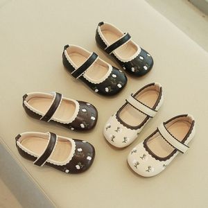 Девушки для малышей кожаная обувь принцесса цветочные деть кожаная обувь черная белая детская детская защита для ног обувь 21-35 38K5#