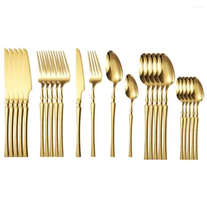 Geschirrsets 24 -pcs gehobene Gold -Set Edelstahl Tischmesser Gabel Gabel Kaffeelöffel Flatware Spülmaschine Safes Abendessen Castlery Geschenk