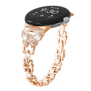 Per bande di acciaio inossidabile Google Pixel Watch Women Butterfly WatchBand Diamond Metal Bracciale Correa per Pixel Watch Straps 240402