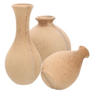 Vases 3 Pcs Wooden Vase Office Decore DIY Mold Handmade Materials Retro Flower Container Drawing Bottle