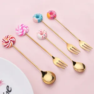 Forks Mini Children's Cartoon Spoon Fork Donut Coffee Dessert Tea Ice Cream Tool Kitchen Tableware