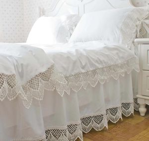 Bedding conjunta algodão branco puro bordado renda coreana princesa ajustada travesseiro de colchas