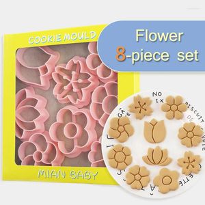 Baking Moulds 8Pcs Flower Shape Biscuit Mold Set Tulip Peach Blossom Sunflower Pattern Cookie Stamp Cutter Home DIY Tools