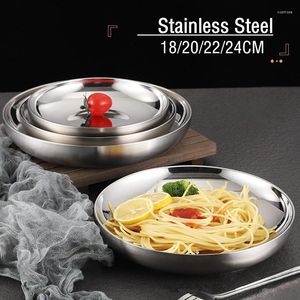 Plates Stainless Steel Round Plate Heat Insulation Dish Korean Seasoning Serving Tray Silver Storage