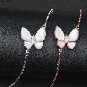 S925 Pure Silver White Fritillaria Butterfly Bracelet Plated with 18k Rose Gold Shell New Accessories