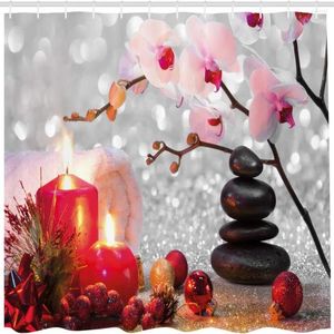 Tende per doccia tende di moda in pietra orchidea rosa e motivo a candela rossa con decorazione del bagno in tessuto impermeabile