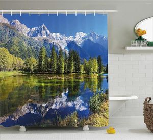 Shower Curtains Outdoor Curtain Snowy Mountains Evergreen Spruce Reflected In Lake City Park Chamonix France Waterproof Bath