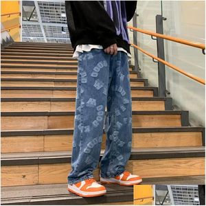 Men'S Jeans Mens Wide Leg Print Straight Baggy Denim Trousers Hip Hop Casual Long Drop Delivery Apparel Clothing Dhdyp