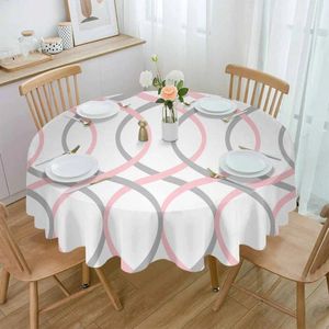 Tavolo stoffa geometriche astratte linee in rosa grigio impermeabile decorazione di tovaglie per la casa cucina sala da pranzo rotonda