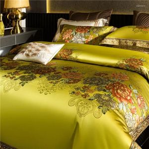 Bedding Sets Chic Green Blooming Flowers Duvet Cover 1200TC Satin Egyptian Cotton Luxury Decorator Set Bedspread Bed Sheet Pillowcase
