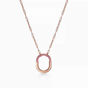 Designer Brand Gold Plating 1.0 Mijin New LK Color Separation Electroplated Half Diamond Small Pink Lock Necklace T-shaped