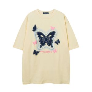 Harajuku Oversized T-Shirt Embroidery Butterfly Patch Tshirt Streetwear 2024 Hip Hop Loose Short Sleeve Shirts Men Cotton Tops