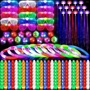 Party Decoration 160 PCS Glöd i de mörka leveranserna Led Light Up Toys Blinking Glasögon geléring gynnar bulk för barn vuxna