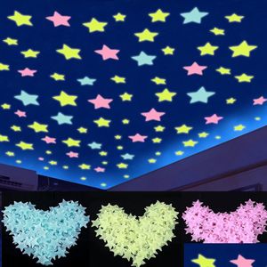 Adesivos de parede estrela luminosa 3 cm brilho no sofá de quarto escuro fluorescente pvc 100pcs/pack ooa8134 entrega de gota home jardim dh6ry