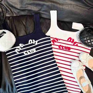 Basic & Casual Dresses designer MIU Family Dress 2023 Summer New Navy Style Stripe Slim Fit Knitted Bottom Simple Tank Top Long 8 EQBH