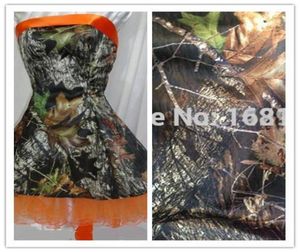 Stok Mossy Oak Camo Nedime Elbiseleri Straplez Aline Kısa Kamu ve Avcı Turuncu Mossy Meşe Prom8874396