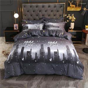 Sängkläder uppsättningar 3D Digital Printing City Night Polyester Set Däcke Cover Bed Linen Monterade ark Kudde Hemtextil