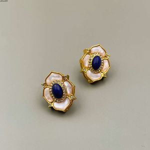 Qingdao Jewelry 925 Silver Needle New Middle Ancient Style Inlaid with Natural Lapis Lazuli Earrings Fashion and Elegance Camellia