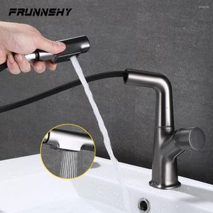 Bathroom Sink Faucets Pull Out Faucet Basin Mixer Dual Spray Brass Deck Mounted And Cold Vessel Water Taps FR608
