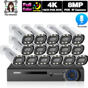 Sistem Yüz Algılama 4K POE CCTV Kamera Güvenlik Sistemi Kiti 16CH 8MP NVR KİTİ DIŞ MODER WATEPRORFF XMEYE IP Kamera Video Gözetleme Seti