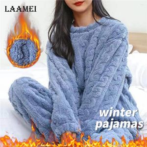Ev Giyim Sonbahar Kış Sıcak Flanel Kadınlar Pijama Setleri Kalın Coral Velvet Uzun Kollu Katı Pijama Pijamaları Homewear