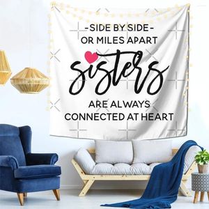 Tapestries Side By Sisters Connected At Heart Quote Wall Decor Tapestry With Hooks Office Perfect Gift Polyester Delicate