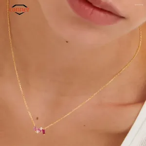 Kedjor Canner Rose Pink Zircon Pendant 925 Sterling Silver Neckor for Women Gold Color Chain Clavicle Choker Halsband Fina smycken