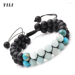 Scianto da 6/8mm a doppia strato nero in pietra opaca perline bracciale intrecciata Yoga Mala perla per coppie Gifts Jelwelry